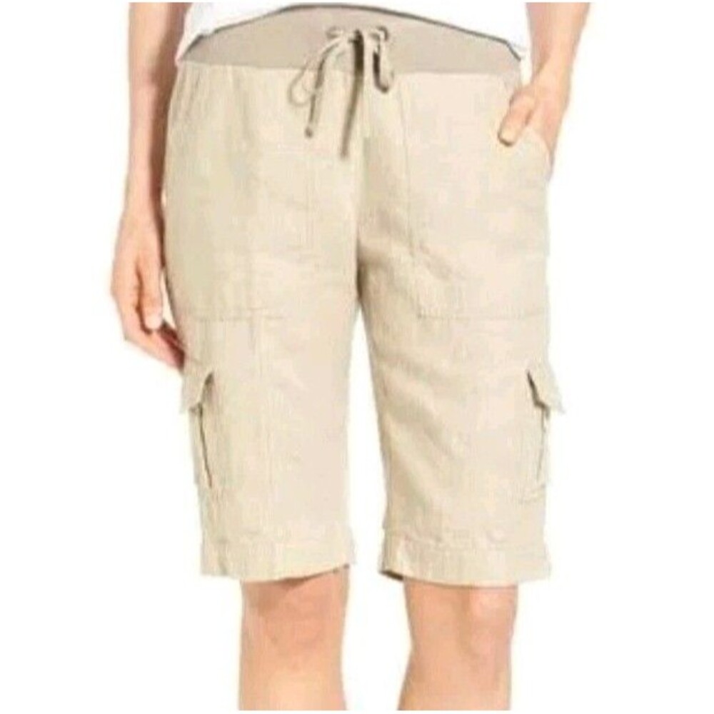 Eileen Fisher Women's Drawstring Organic Linen Cargo Shorts Natural Beige Small - Picture 3 of 13